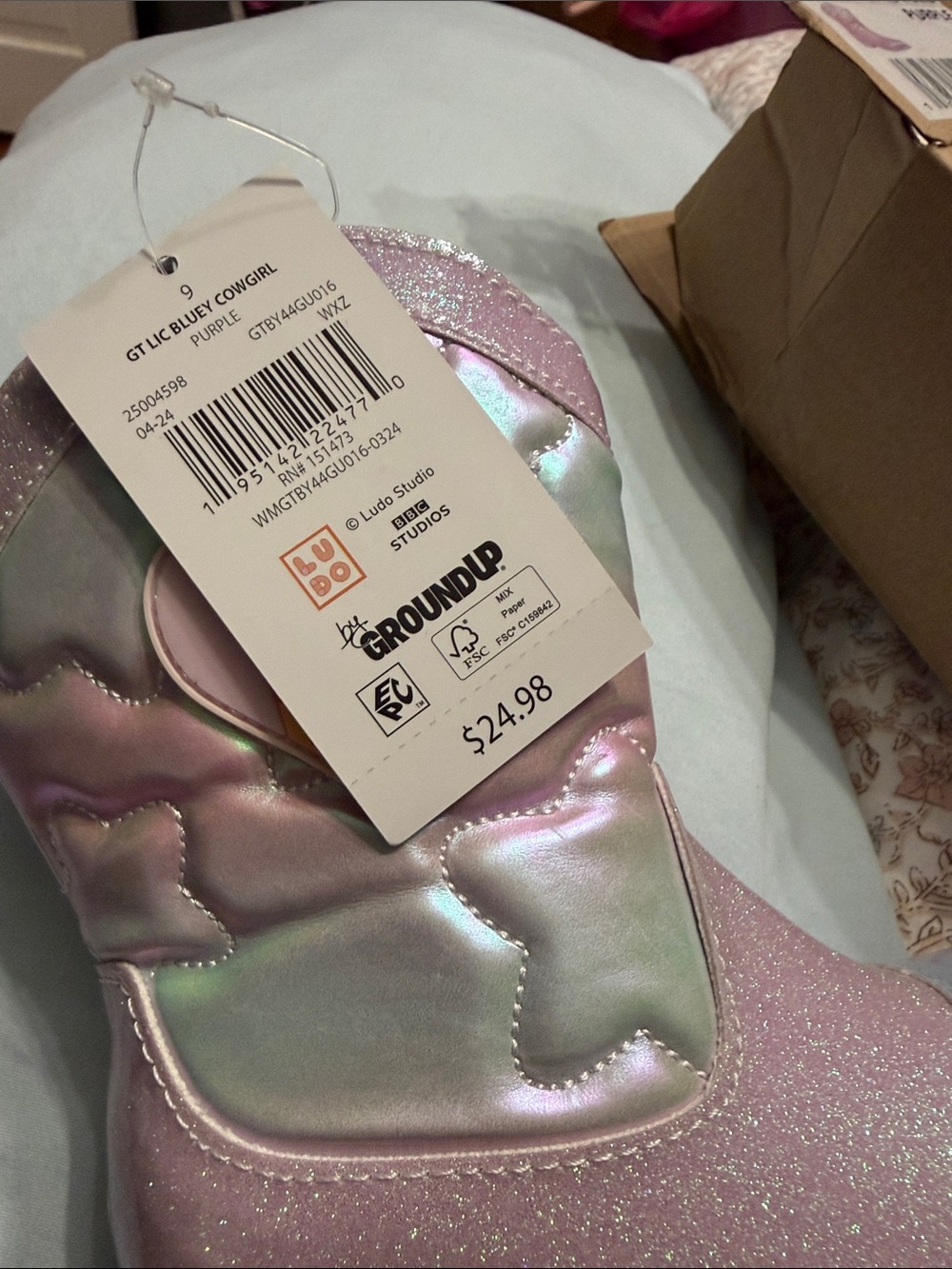 Bluey Kids Shimmer Pink Western Boot NWT - Picture 5 of 5